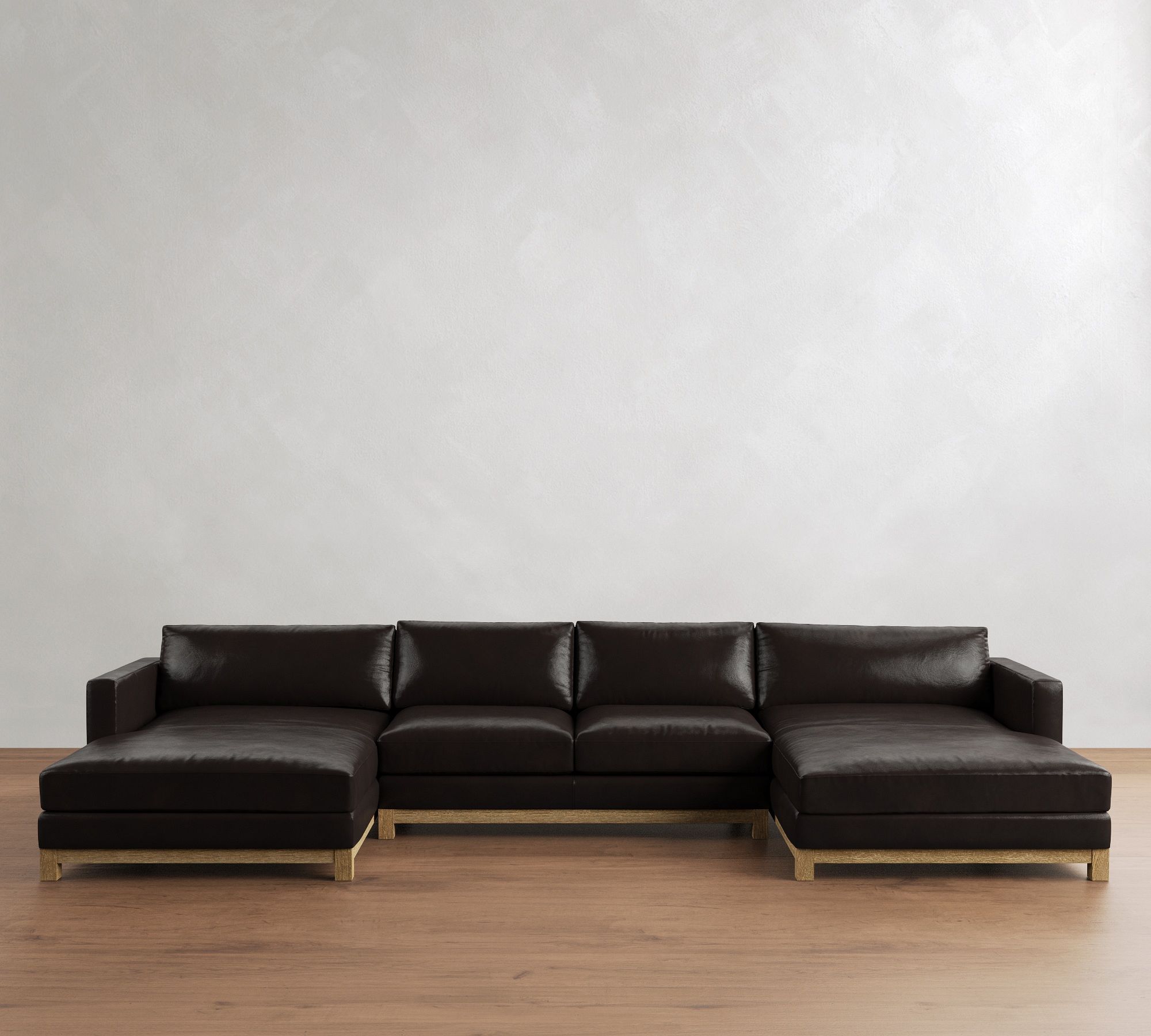 Jake Leather Seadrift Wood Base Double Chaise Sectional (145"&ndash;164") - thumbnail 4