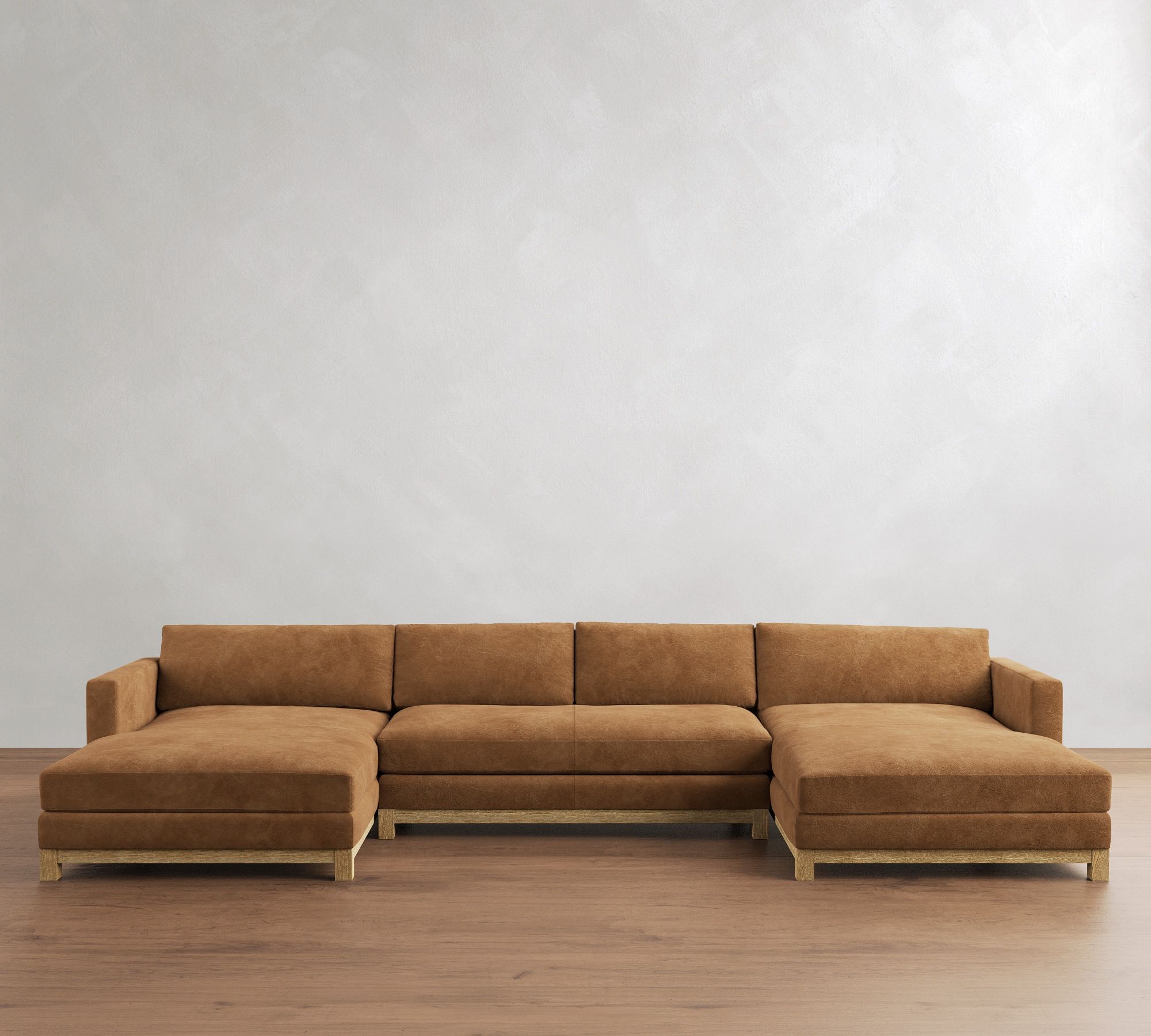 Jake Leather Seadrift Wood Base Double Chaise Sectional (145"&ndash;164")