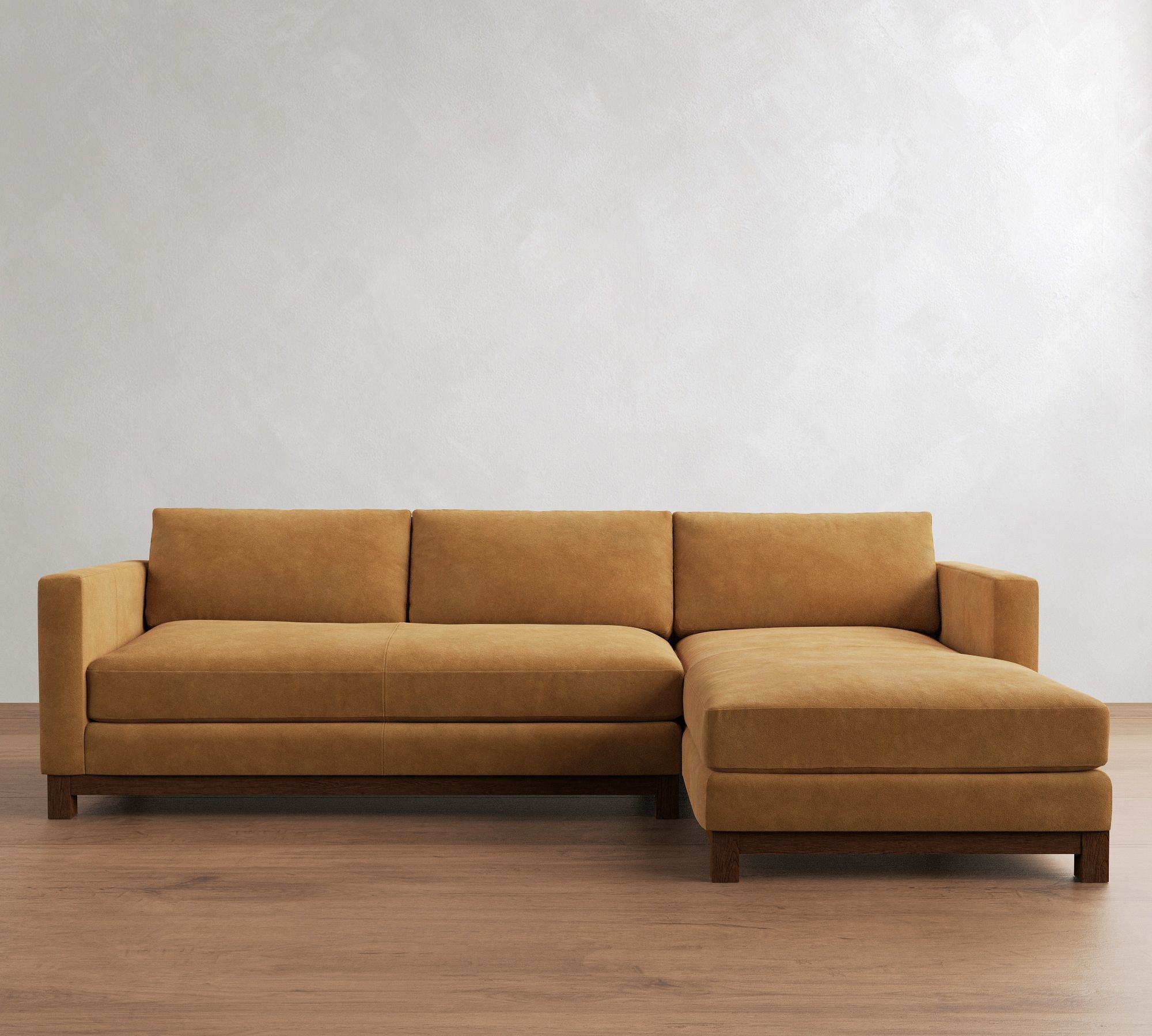 Jake Leather Brindle Wood Base Chaise Sectional (111"&ndash;121")