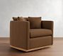 Ayden Barrel Arm Leather Wood Base Swivel Chair
