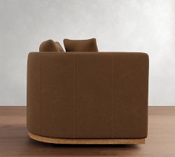 Ayden Barrel Arm Leather Wood Base Swivel Chair