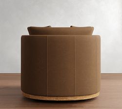 Ayden Barrel Arm Leather Wood Base Swivel Chair