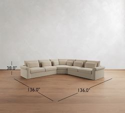 Westwood Roll Arm Deep Seat Slipcovered 3-Piece L-Shaped Wedge Sectional (136")