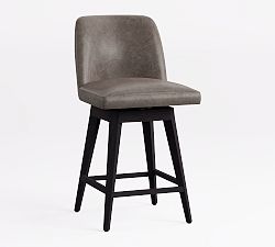 Open Box: Layton Leather Swivel Counter Stool (25.5"H) - Statesville Iron, Blackened Oak