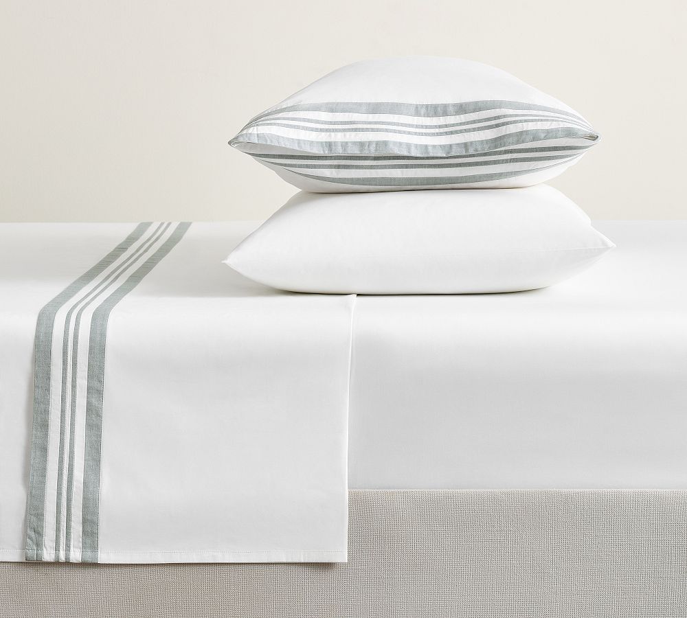 Addison Border Percale Sheet Set - White/Blue, King