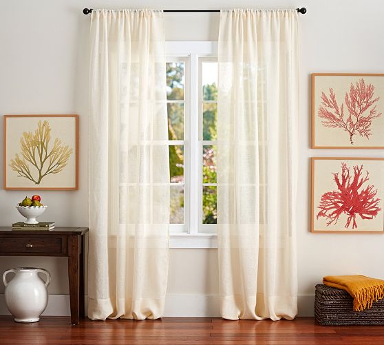 Pottery Barn Belgian Flax Linen Fleur Sheer Curtain - Thumbnail 4