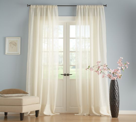 Pottery Barn Belgian Flax Linen Fleur Sheer Curtain
