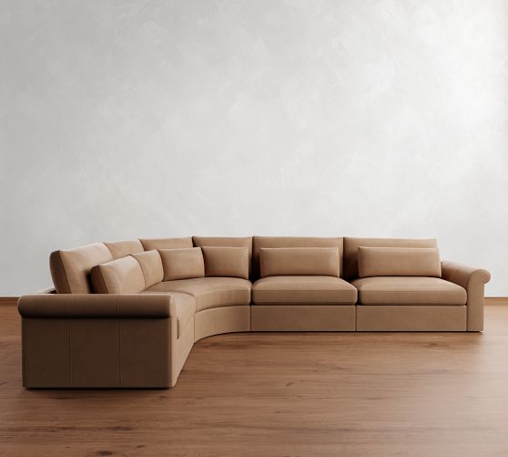 Westwood Roll Arm Deep Seat Leather 4-Piece Curved Wedge Sectional by Pottery Barn