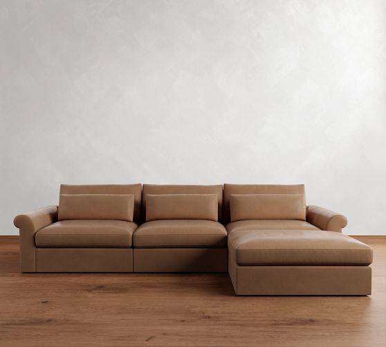 Westwood Roll Arm Deep Seat Leather Modular Chaise Sectional by Pottery Barn