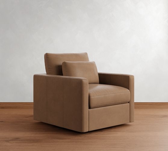 Westwood Slim Arm Deep Seat Leather Swivel Chair by Pottery Barn