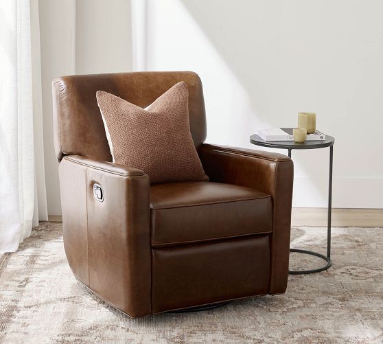 Irving Square Arm Leather Swivel Recliner by Pottery Barn