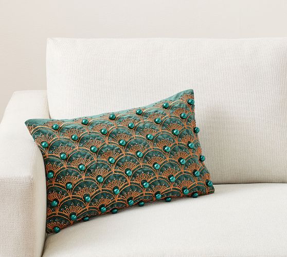 Elphaba Beaded Embellished Decorative Lumbar Pillow Cover