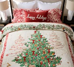 Happy Holidays Embroidered Lumbar Pillow