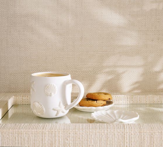 Embossed Coastal Stoneware Mug, Single - White | Pottery Barn