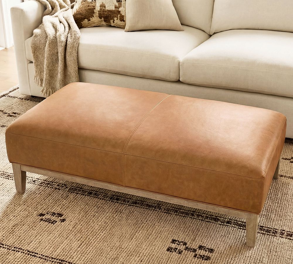 Edgewood Leather Ottoman by Pottery Barn