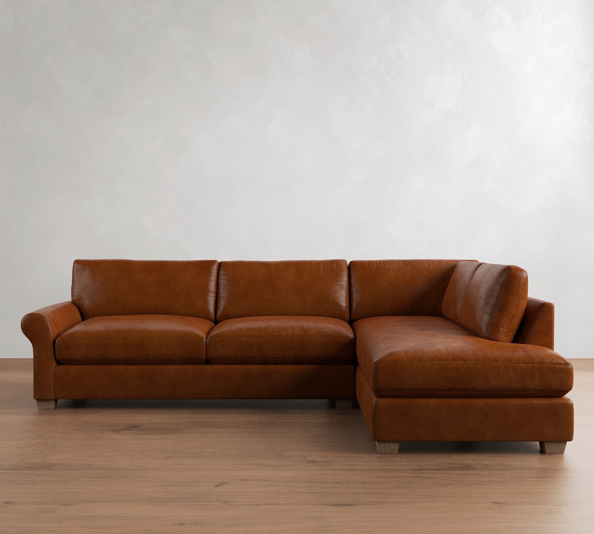 PB Comfort Modern Roll Arm Leather Return Bumper Sectional (124") - thumbnail 9