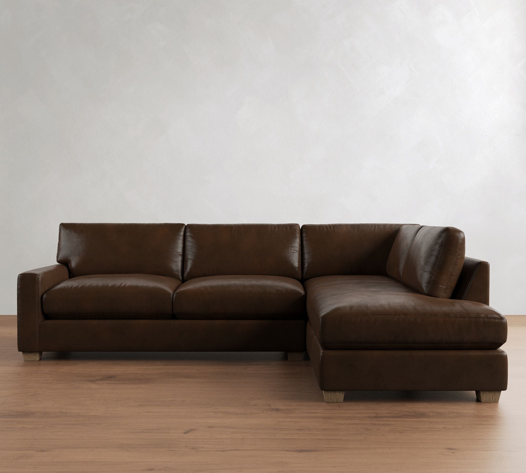 PB Comfort Modern Square Arm Leather Return Bumper Sectional (121") - thumbnail 5