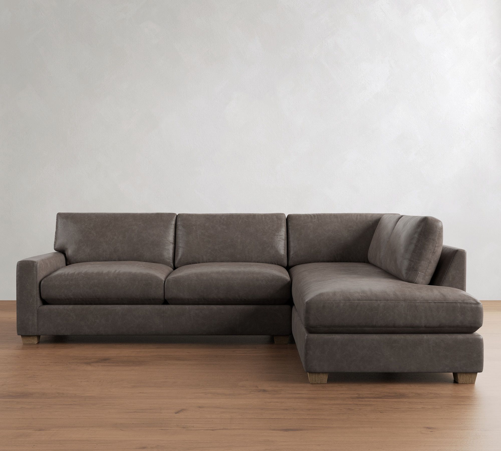 PB Comfort Modern Square Arm Leather Return Bumper Sectional (121") - thumbnail 6