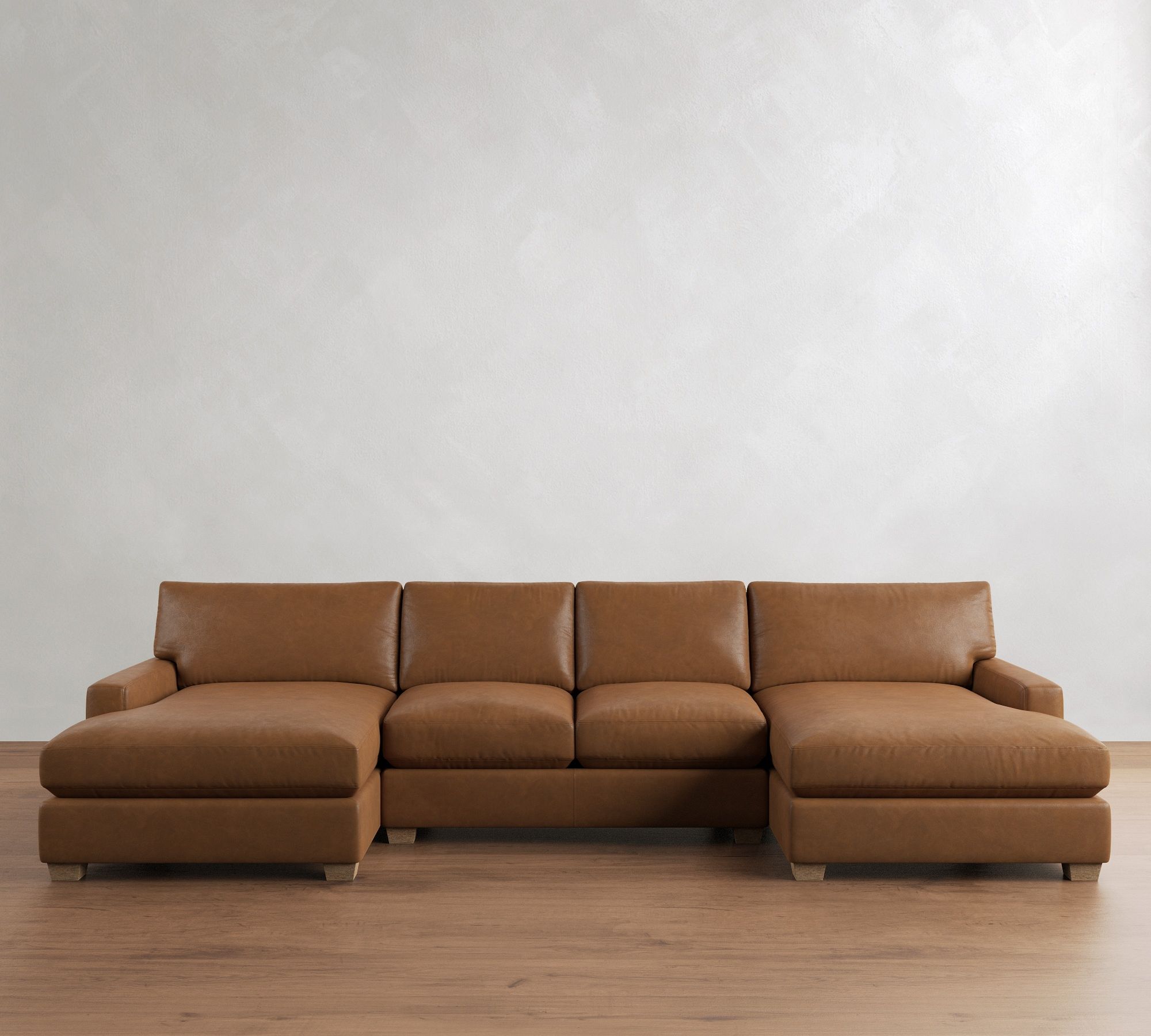PB Comfort Modern Square Arm Leather Double Chaise Sectional (129"&ndash;164")