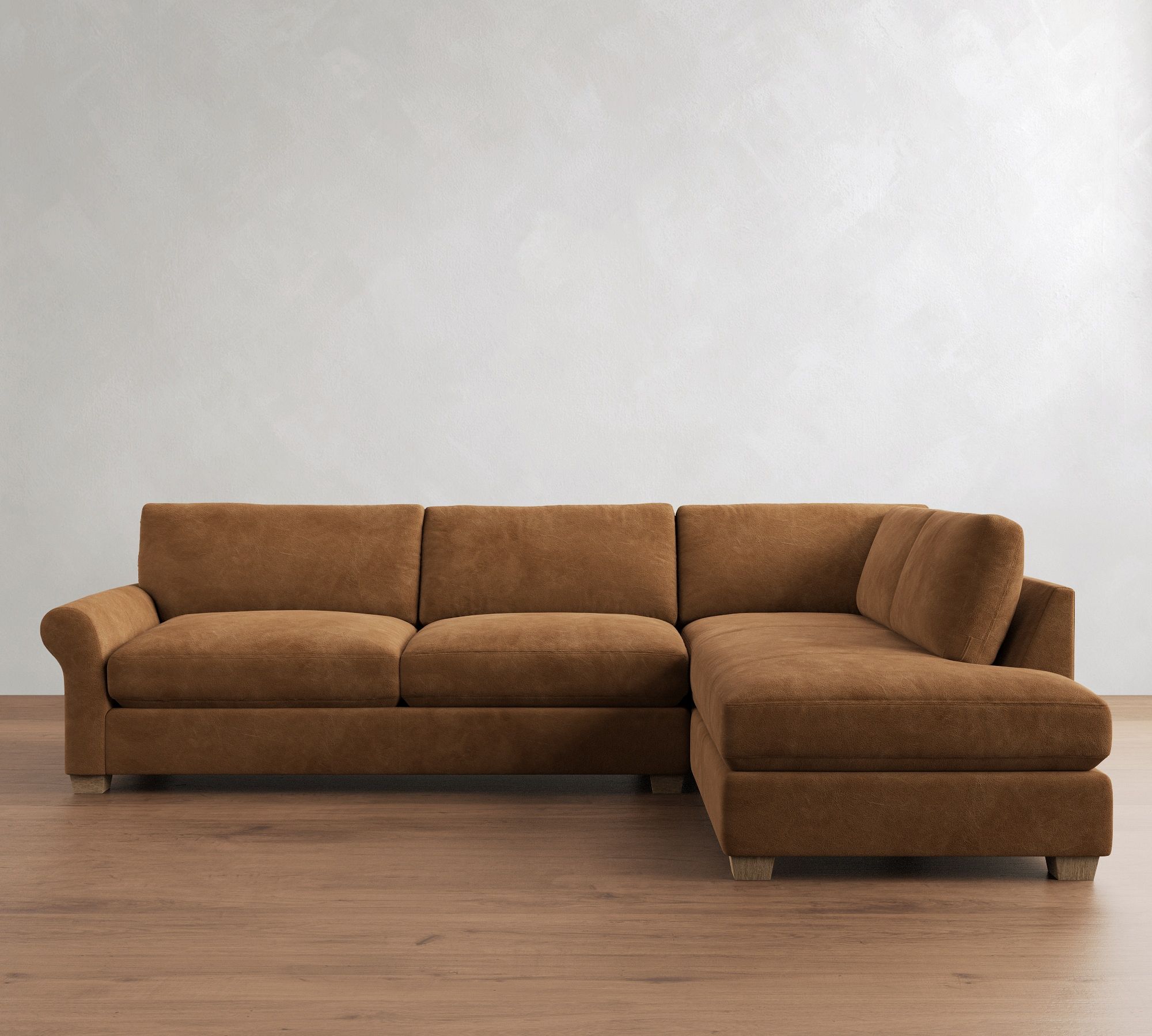 PB Comfort Modern Roll Arm Leather Return Bumper Sectional (124") - thumbnail 7