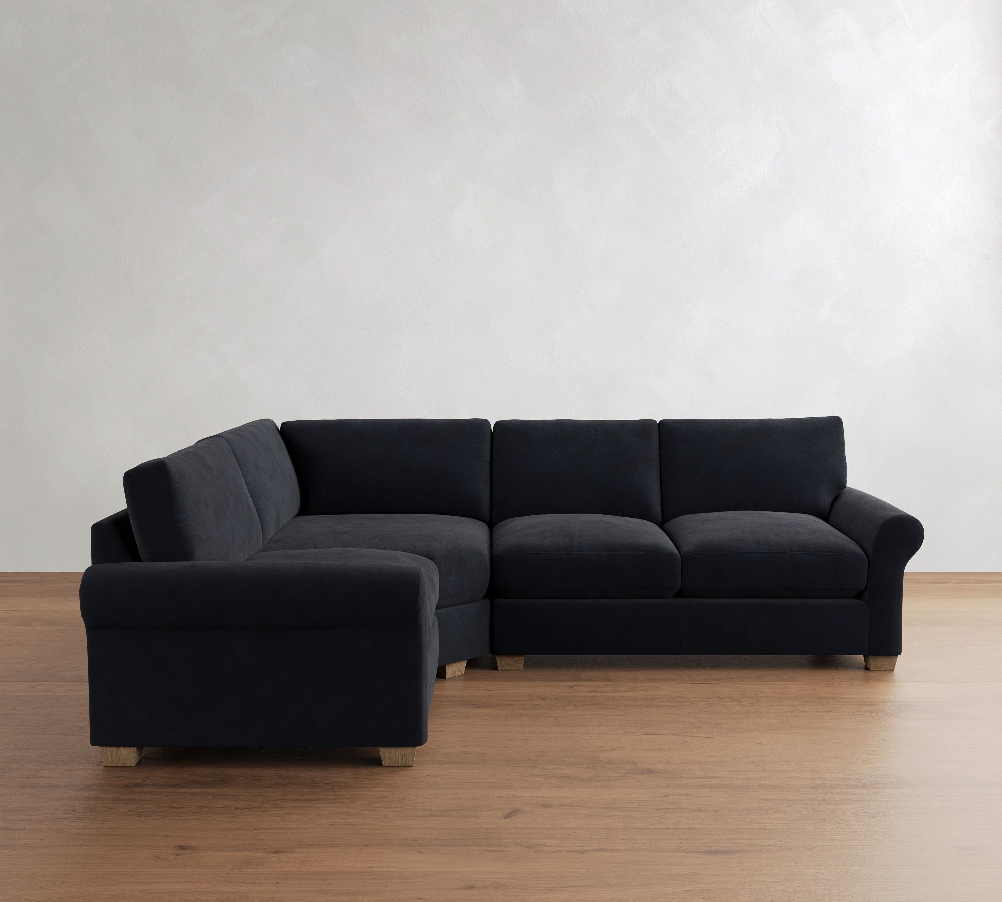 PB Comfort Modern Roll Arm Leather 3-Piece Wedge Sectional (117")