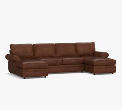 Pearce Roll Arm Leather U-Shaped Chaise Sectional (140")