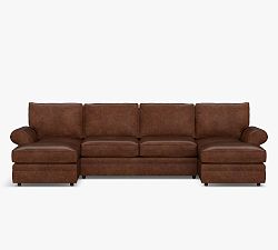 Pearce Roll Arm Leather U-Shaped Chaise Sectional (140")