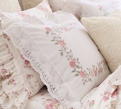 LoveShackFancy Pink Embroidered Rose Sham