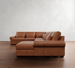Big Sur Roll Arm Deep Seat Leather L-Shaped Chaise Sectional (151")