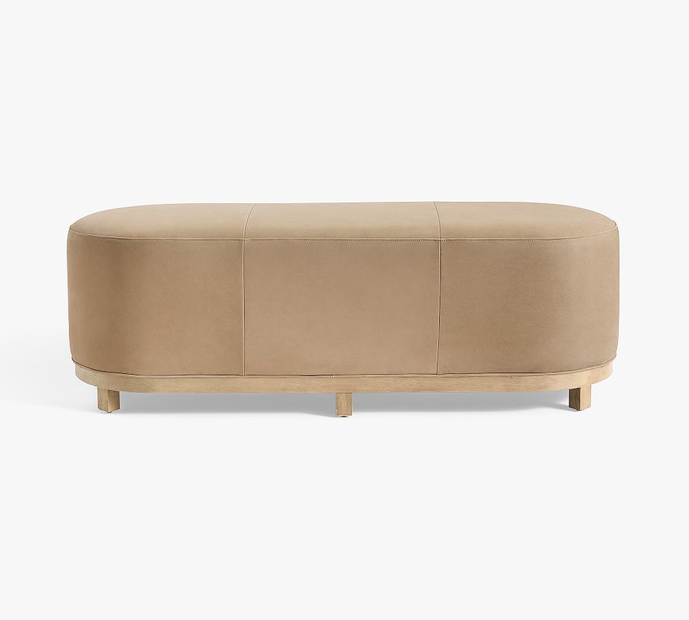 Jake Leather Wood Base Bench by Pottery Barn