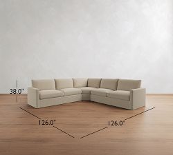 Westwood Slim Arm Slipcovered 3-Piece L-Shaped Wedge Sleeper Sectional (124")