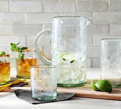 Etched Floral Recycled Glass Drinking Glasses - Set of 4
