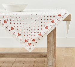 Painted Hearts Cotton/Linen Table Throw