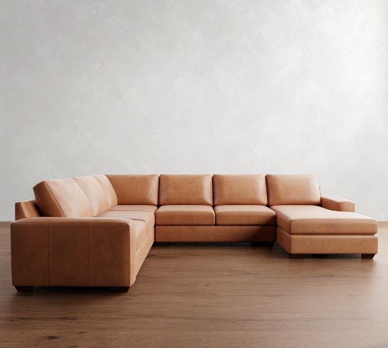 Big Sur Square Arm Leather L-Shaped Chaise Sectional (146") by Pottery Barn