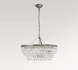 Open Box: Clarissa Crystal Round Chandelier, 28" Diam. Large - Antique Silver Leaf Finish