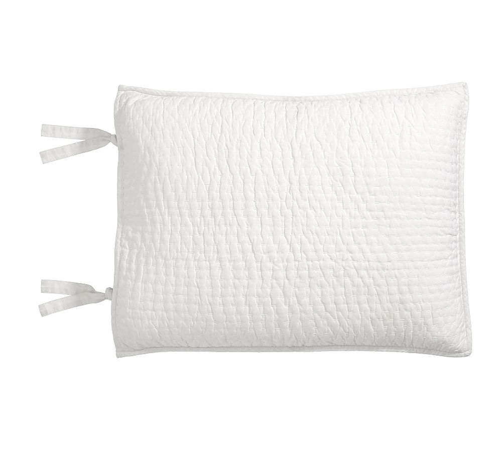 Pick-Stitch Handcrafted Cotton Linen Quilted Sham - White, Standard (2)