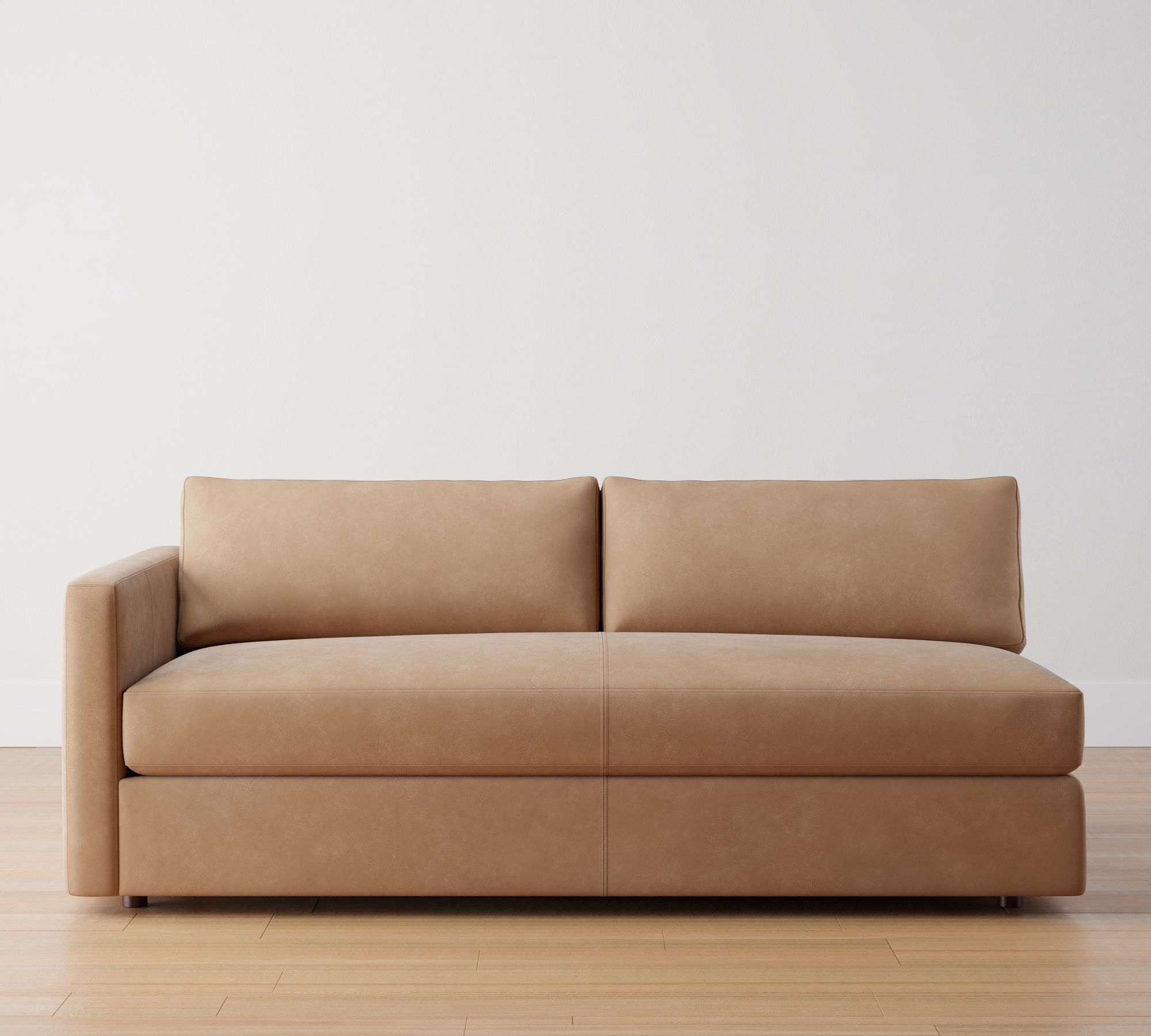 Build Your Own Carmel Slim Arm Leather Sectional