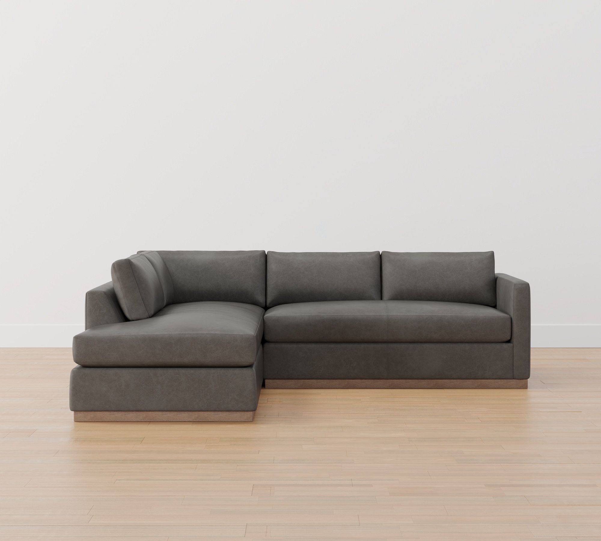 Carmel Slim Arm Leather Wood Base Return Bumper Sectional (110"&ndash;122")