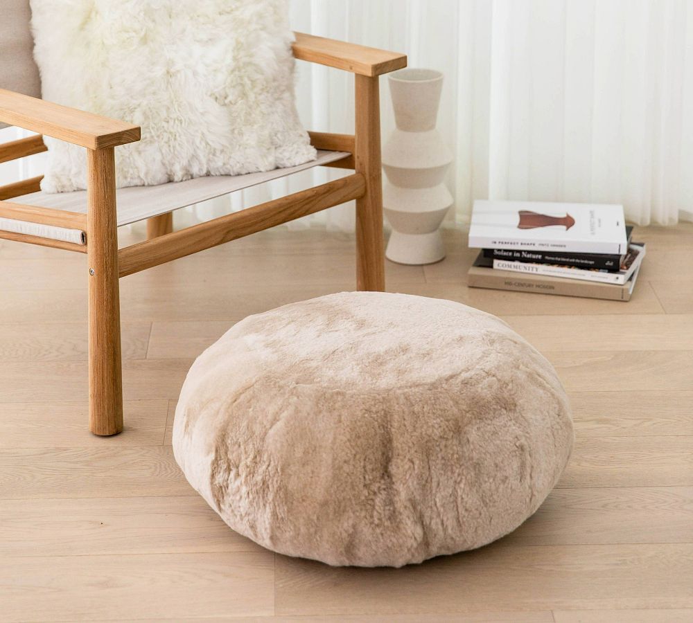 Bela Shortwool Sheepskin Round Pouf by Pottery Barn