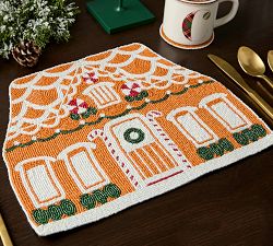 Gingerbread House Handcrafted Beaded Placemats, Set of 4
