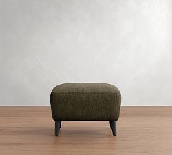 Open Box: Olivia Upholstered Ottoman, Polyester Wrapped Cushions - Rustic Chenille Dark Moss, Brindle Finish