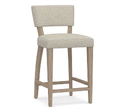 Open Box: Payson Upholstered Stool, Counter Height (26") -  Performance Micro Boucle Pebble, Black Leg
