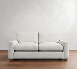 Open Box: PB Comfort Modern Square Arm Upholstered Sofa 2x2, (78") Memory Foam Cushions - Performance Basketweave Warm White, Seadrift Finish