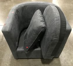 Open Box: Ayden Barrel Leather Swivel Armchair, Polyester Wrapped Cushions - Navy Keystone