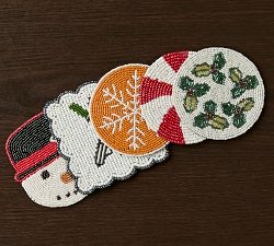 Holiday Skier Handcrafted Beaded Coasters, Set of 4