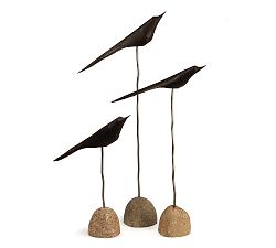 Open Box: Hand-Carved Flock of Bird Objects, Set of 3 - Black