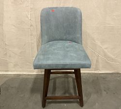 Open Box: Layton Leather Swivel Counter Stool, 25.5" - Keystone Azure, Vintage Amber Legs