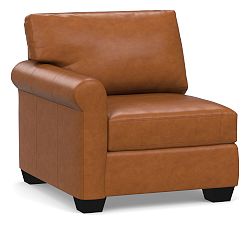 Open Box: York Leather Left-Arm Chair, Polyester Blend Wrapped Cushions - Signature Maple