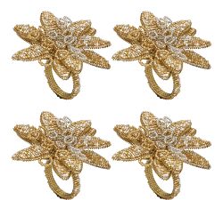Beaded Flower Napkin Ring, Set of 4