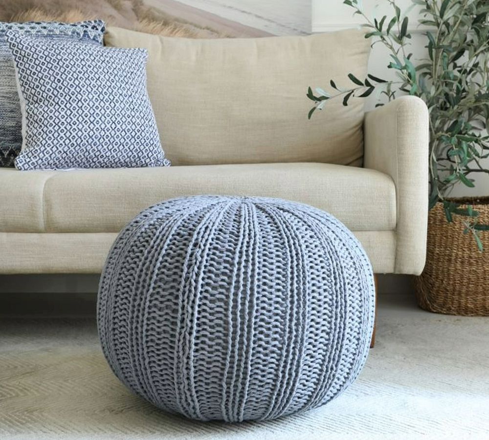 Handknit Cotton Sweater Pouf by Pottery Barn